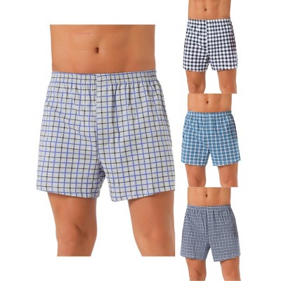 INSPIRE CHIC Men's 4 Pack Elastic Waistband Plaid Pattern Underwear Boxer Shorts