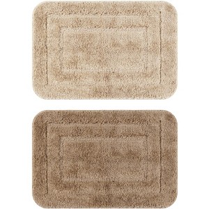 Unique Bargains Soft Plush Absorbent Non-Slip Machine Washable Bathroom Rugs 2 Pcs - 1 of 4
