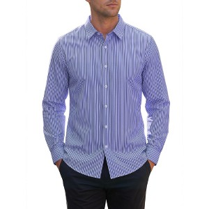 INSPIRE CHIC Men's Pinstripe Long Sleeve Button Down Casual Dress Shirts  Medium Blue : Target