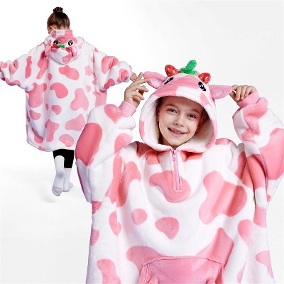 Joyfy Wearable Blanket Hoodie for Kids Adults Christmas Oversized Flannel Fleece Sweatshirt Blanket Cozy Blanket Birthday Gift for Family Girls Boys