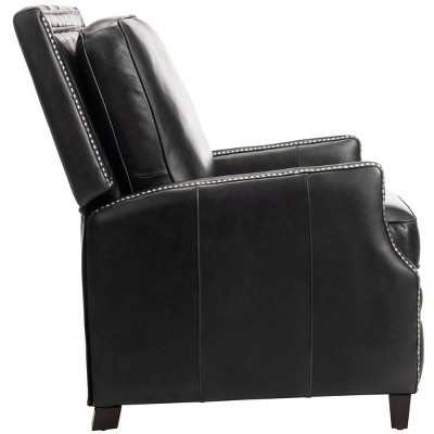 Black Leather Recliner with Wood Legs and Nailhead Trim