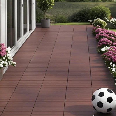Chic Crate-24Pcs Dark Gray DIY Interlocking Terrace Deck Tiles – Easy Install | Indoor/Outdoor Poolside | Red Brown