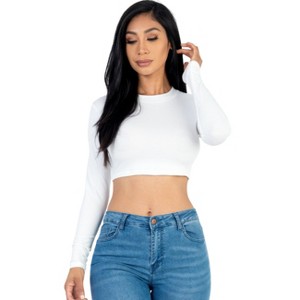 Slickblue Women's Long Sleeve Cropped Top, Crew Neck, Stretch Jersey, Casual Fit, Multiple Color Options, Size S-L - 1 of 4