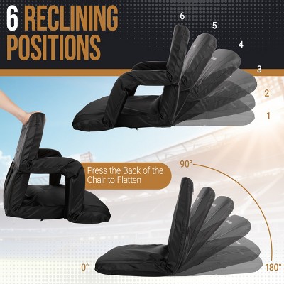Black Reclining Stadium Seat Cushions with Armrests, Set of 2