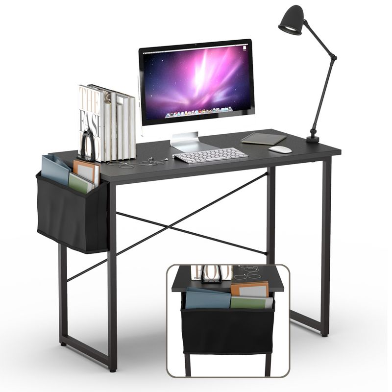 Costway 40''Modern Computer Desk Study Writing Table w/ Storage Bag Black/Coffee/Brown, 1 of 11