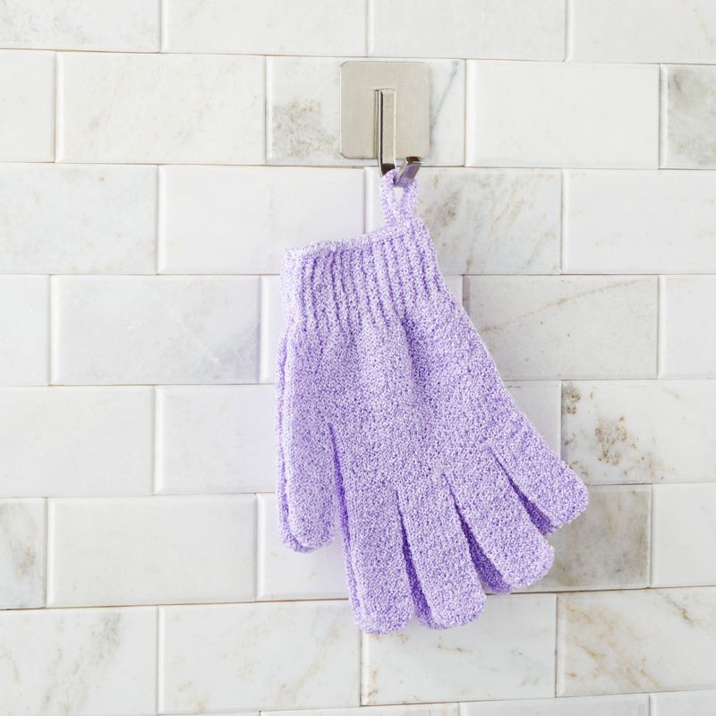 Juvale 4 Pairs Body Exfoliating Gloves for Shower, Bath Scrub Wash Mitt for Women, Men, Spa, Massage (Pink, Purple, Blue, Beige), 2 of 9