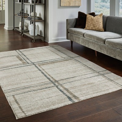 Beige and Blue Rectangular Hand-knotted Synthetic Rug 3.3x5