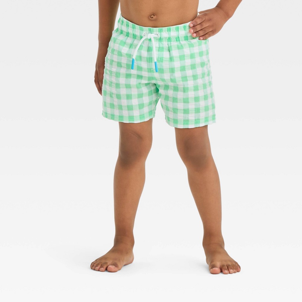 Photos - Swimwear Baby Boys' Gingham Checkered Swim Shorts - Cat & Jack™ Green 12M: Toddler