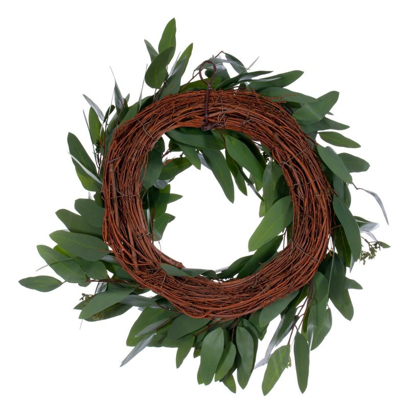 Vickerman 20" Artificial Green Seeded Willow Eucalyptus Wreath, 2 of 6