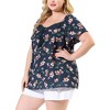 Agnes Orinda Women's Plus Size Floral Short Sleeve Beach Square Hollow Tassel Tie Neck Peasant Tops - 2 of 4