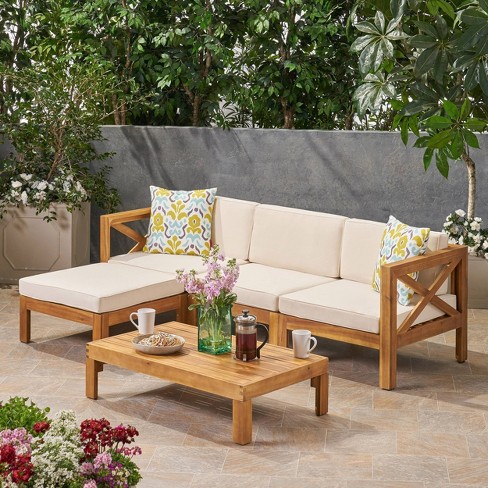 Cambridge outdoor 5 piece acacia wood sofa set by christopher knight home new arrivals