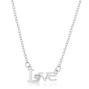 ShineHigh Love Script Necklace – Rhodium-Plated Chain with Solitary CZ Accent, Elegant Letter Pendant Necklace for Women - 1 of 1