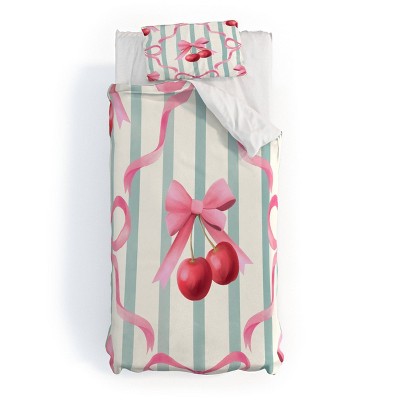 Deny Designs 2pc Twin/Twin XL Emanuela Carratoni Preppy Bows Cherries Duvet and Sham Set