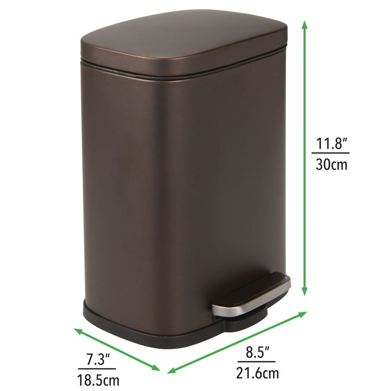 mDesign Stainless Steel Rectangular 1.3 Gallon Step Trash Can, 3 of 7
