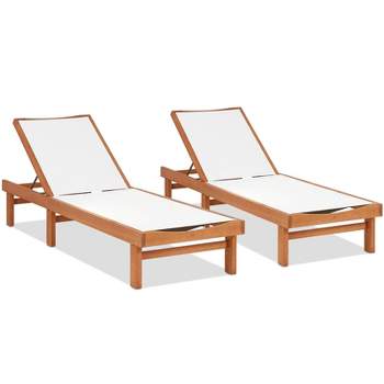 Tangkula 1PC/2PCS Outdoor Chaise Lounge Chair, Eucalyptus Wood Recliner w/ 5-Level Backrest, Breathable & Quick Drying Seat Fabric