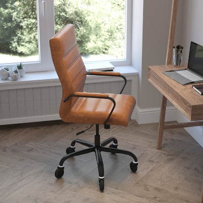 Whitney High-Back Brown LeatherSoft Executive Swivel Chair with Black Metal Frame