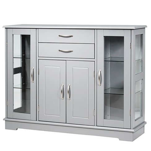 Kitchen Sideboard, Buffet Cabinet, Wooden Storage Console Table with 2-Level Cabinet and Open Shelf, Grey