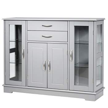 Costway Sideboard Buffet Server Storage 32'' Cabinet W/ 2 Drawers 3 Cabinets Cupboard Grey