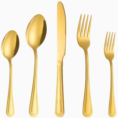 BRINJOY 40-Piece Pearl-Edge Gold Flatware Set - 8-Person Stainless Steel Cutlery Set, Dishwasher Safe with Mirror Polish