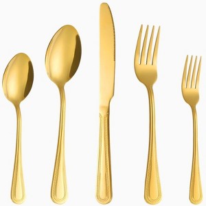 BRINJOY 40-Piece Pearl-Edge Gold Flatware Set - 8-Person Stainless Steel Cutlery Set, Dishwasher Safe with Mirror Polish - 1 of 4