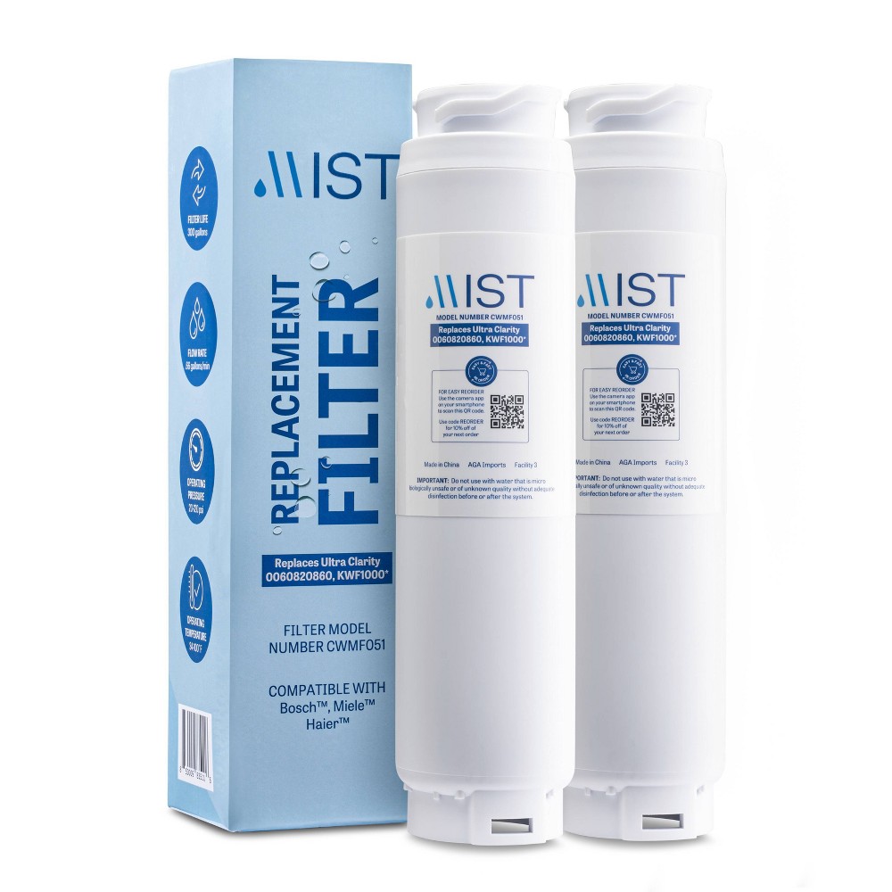 Mist 644845 Ultra Clarity Compatible with 9000077104, 9000194412, Miele KWF1000 Refrigerator Water Filter (2pk)