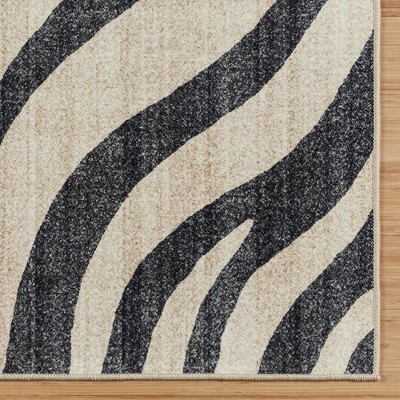Black and White Zebra Print Washable 5' x 7' Synthetic Area Rug