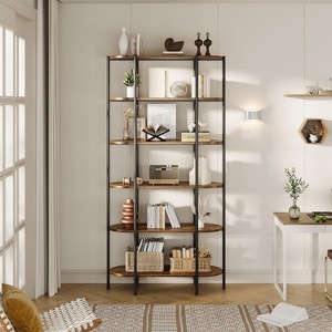 Industrial 6-Tier Bookcase – Tall Vintage Metal Frame Bookshelf with Oval Design, Open Storage for Home, Office, Living Room - 1 of 4