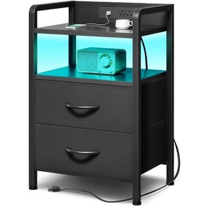 Night Stand Bedside Charger Bedroom - Nightstand Night Stand with Storage Shelf & 2 Fabric Drawers, Morden End Table with U-S-B Ports - 1 of 4