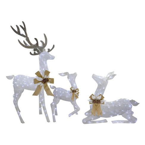 J Hofert Co 3pc White Deer Family Led, Outdoor Deer Decorations