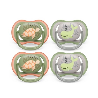 Avent Philips Ultra Air Pacifier 6-18 Months - Orange Turtle/Green Whale - 4pk