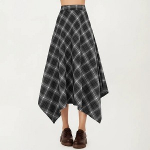Anna-Kaci Women's Asymmetrical Plaid Midi Skirt with Handkerchief