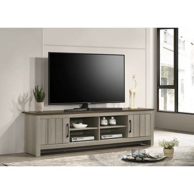 68.5" Particle Board TV Stand with 4 Shelves, 2 Cabinet Doors, and Walnut Finish Tabletop for Living Room and Bedroom