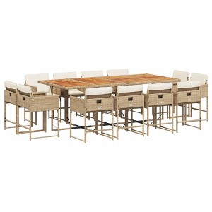 vidaXL 13-Piece Patio Dining Set with Cushions – Beige Poly Rattan & Acacia Garden Furniture, Compact Storage, Comfortable Seating - 1 of 4