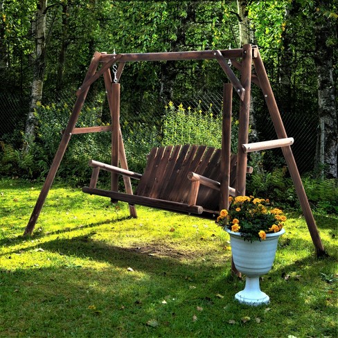 Rustic Wooden Patio Glider Swing With, Wooden Patio Swing With Stand
