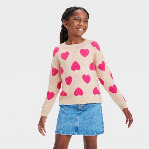 Girls' 'Heart' Pullover Sweater - Cat & Jack™ Oatmeal - image 1 of 4