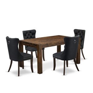 East West Furniture, 5 Piece Dining Table Set Includes a Rectangle Rustic Wood Kitchen Table and 4 Upholstered Chairs, Distressed Jacobean - 1 of 4