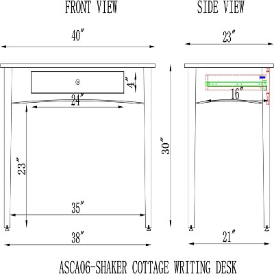 Transitional Gray 44'' Shaker Cottage Desk with Drawer