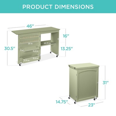Light Green Folding Sewing Table with Craft Storage and Trays