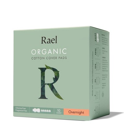 Rael Organic Cotton Overnight Menstrual Fragrance Free Pads - Unscented - 10ct