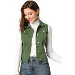 Allegra K Women's Buttoned Washed Denim Vest W Chest Flap Pockets