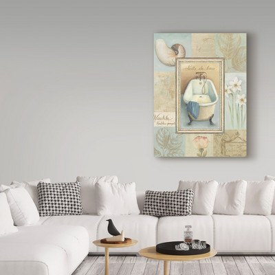 Tranquil Bath II Framed Canvas Art in Beige and Blue