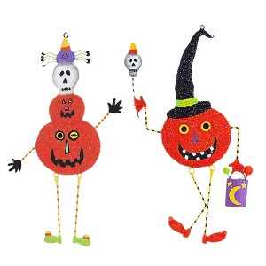 12.0 Inch 2 Pc Wiggly Halloween Ornaments Skull Pumpkin Witch Tree Ornament Sets - 1 of 3