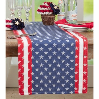 Americana Navy Blue Cotton Table Runner with Star Design, 16" x 72"