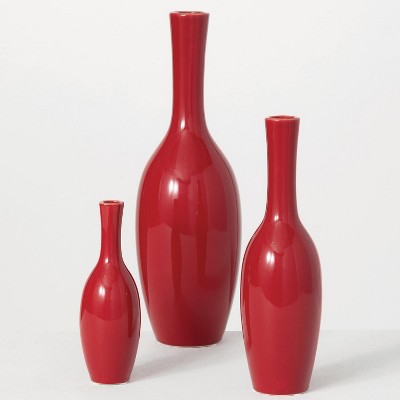 Sullivans Glazed Ceramic Vase 16"H, 12"H & 8.5"H Red