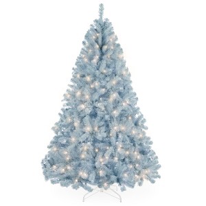Best Choice Products Pre-Lit Ice Blue Christmas Tree, Artificial Full Holiday Decoration w/ Incandescent Lights - 1 of 4