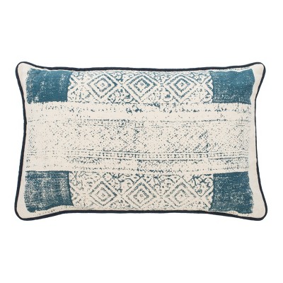 Abena Lumbar Throw Pillow Blue/Cream - Safavieh