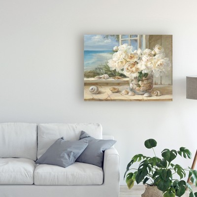 Large Multicolor Floral Canvas Art with Seashells