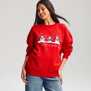 Women's Snowman Fleece Crewneck Graphic Sweatshirt - Red S : Target