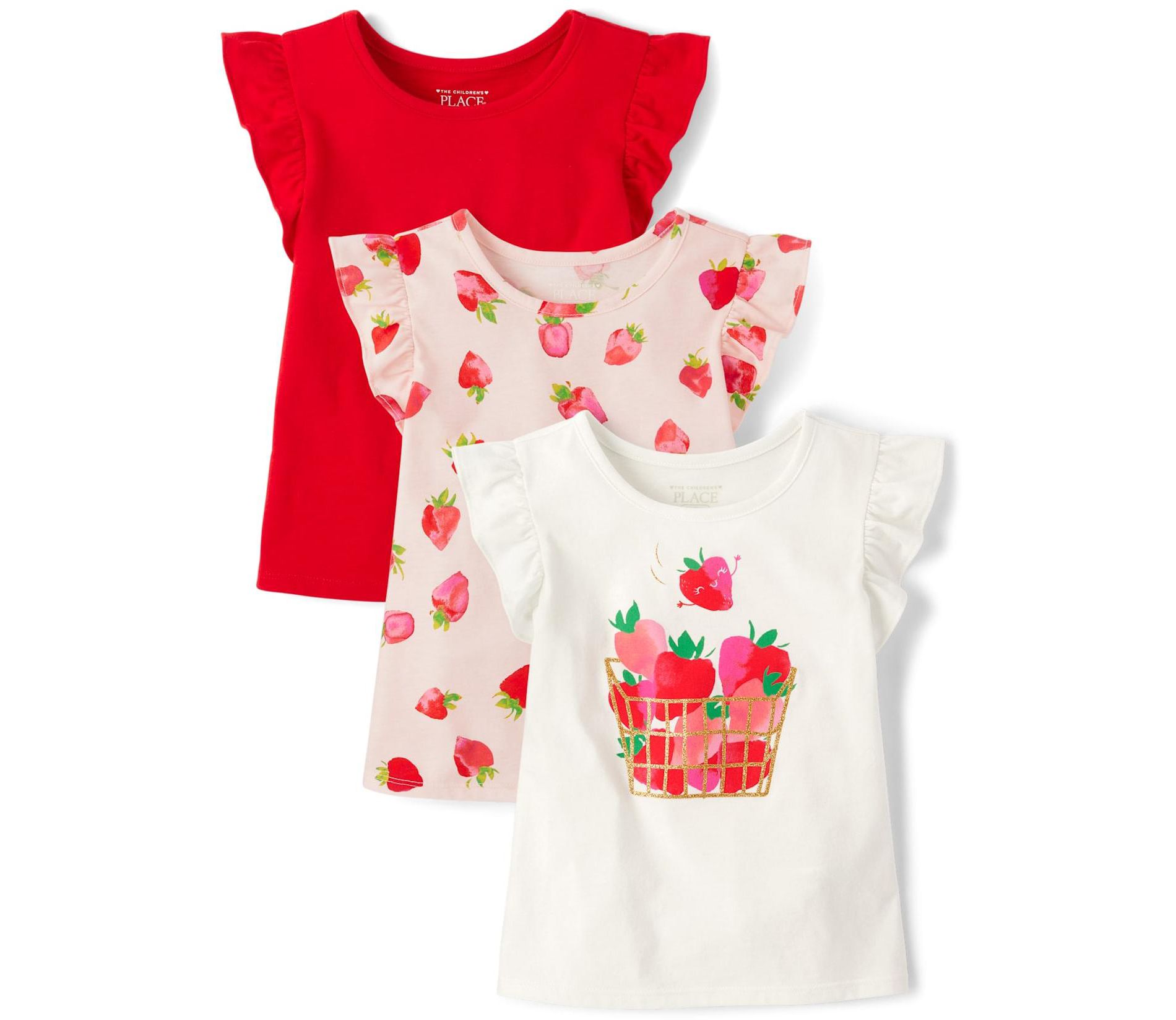 The Children's Place Toddler Girls Short Sleeve Strawberry Flutter Top 3-Pack