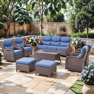 Gymojoy Outdoor Patio Sofa Ottoman Table with Swivel Chairs - 1 of 4
